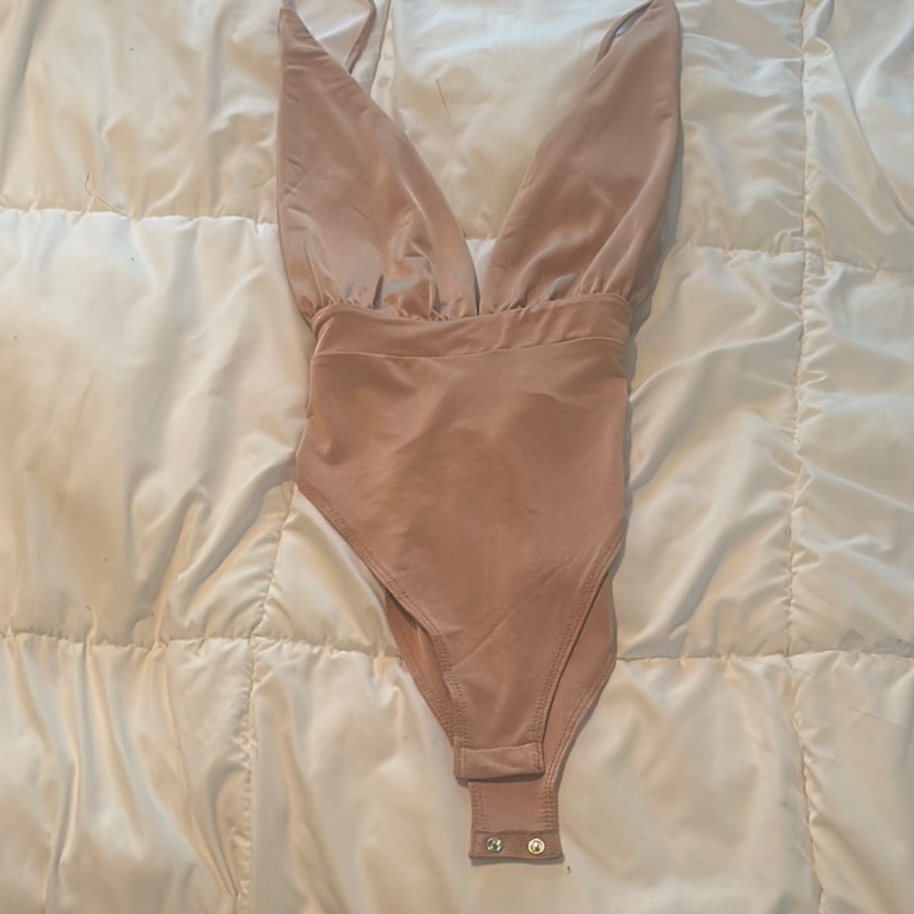 Forever 21 Tan Bodysuit with Plunging V-Neckline